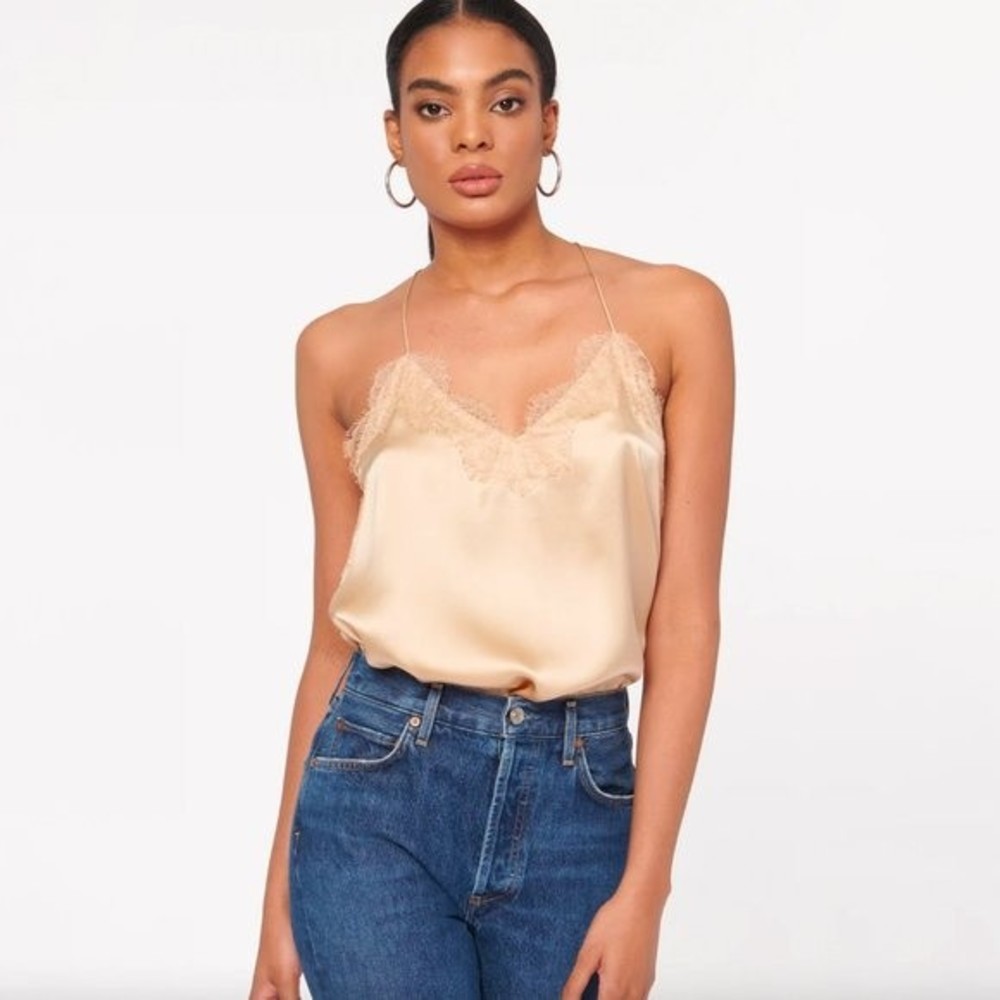 Cami NYC Silk Racer Charmeuse Cami in Soy Beige Cream Tan XS
